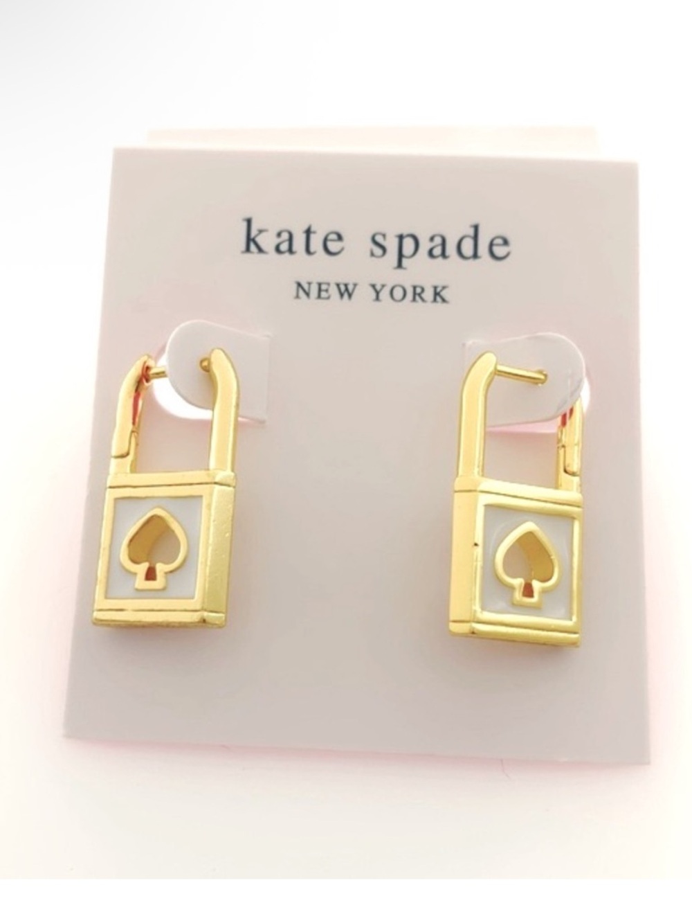 Kate Spade Lock Enamel Stud Earrings in white/gold NEW $89